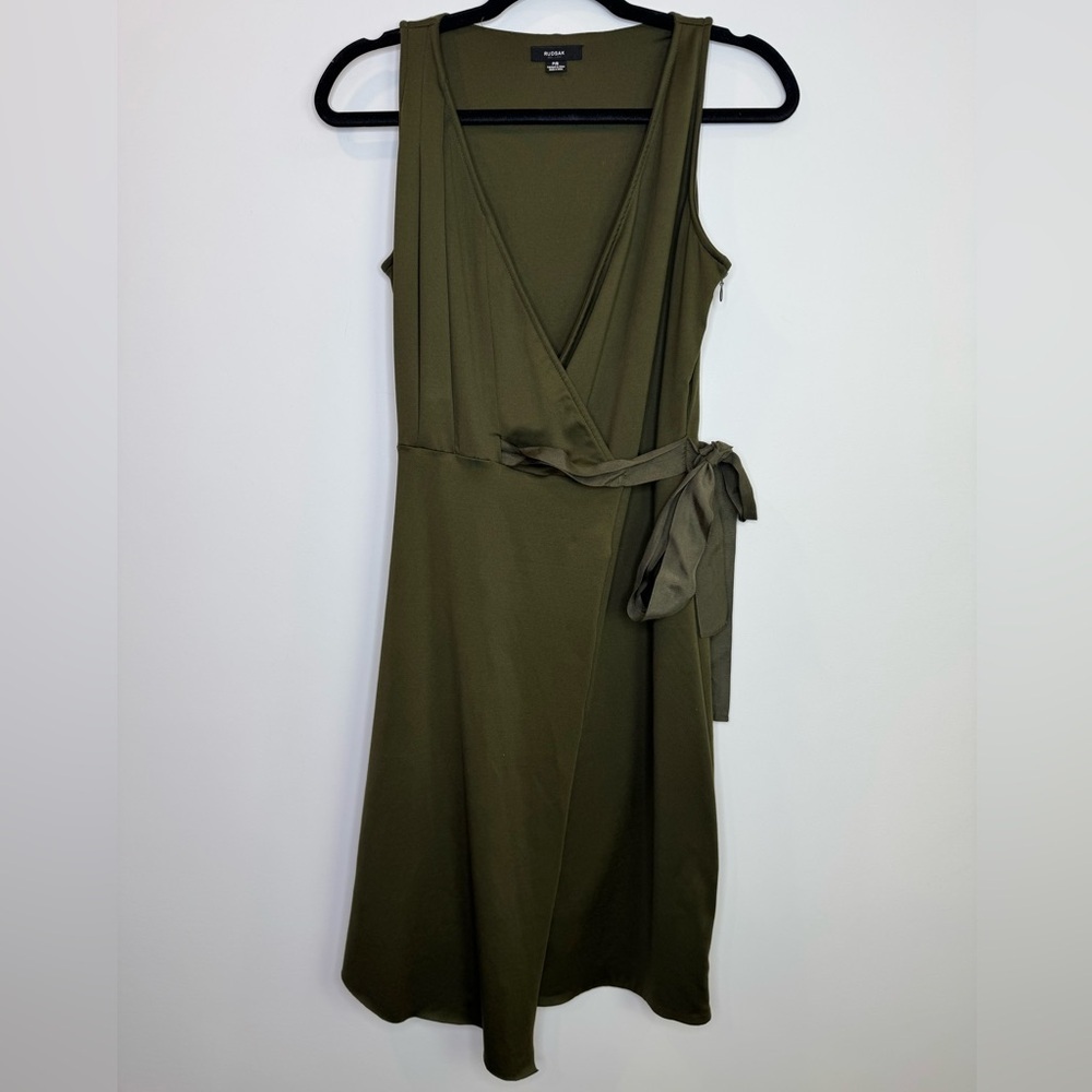 Rudsak olive green wrap ribbon chic office dress size small